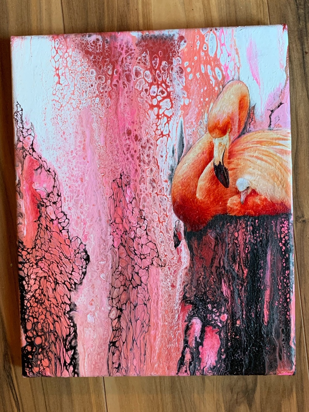 Flamingo, flamingo painting, flamingo chick, pink flamingo art, flamingo decor